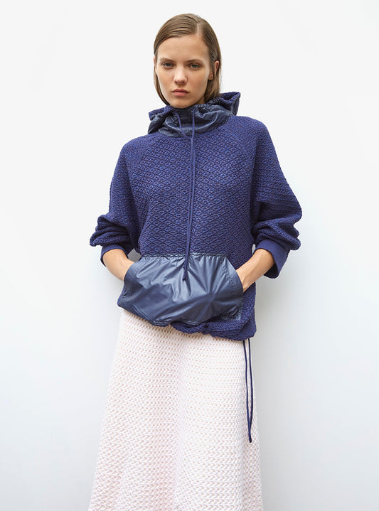 pull à capuche maille damier