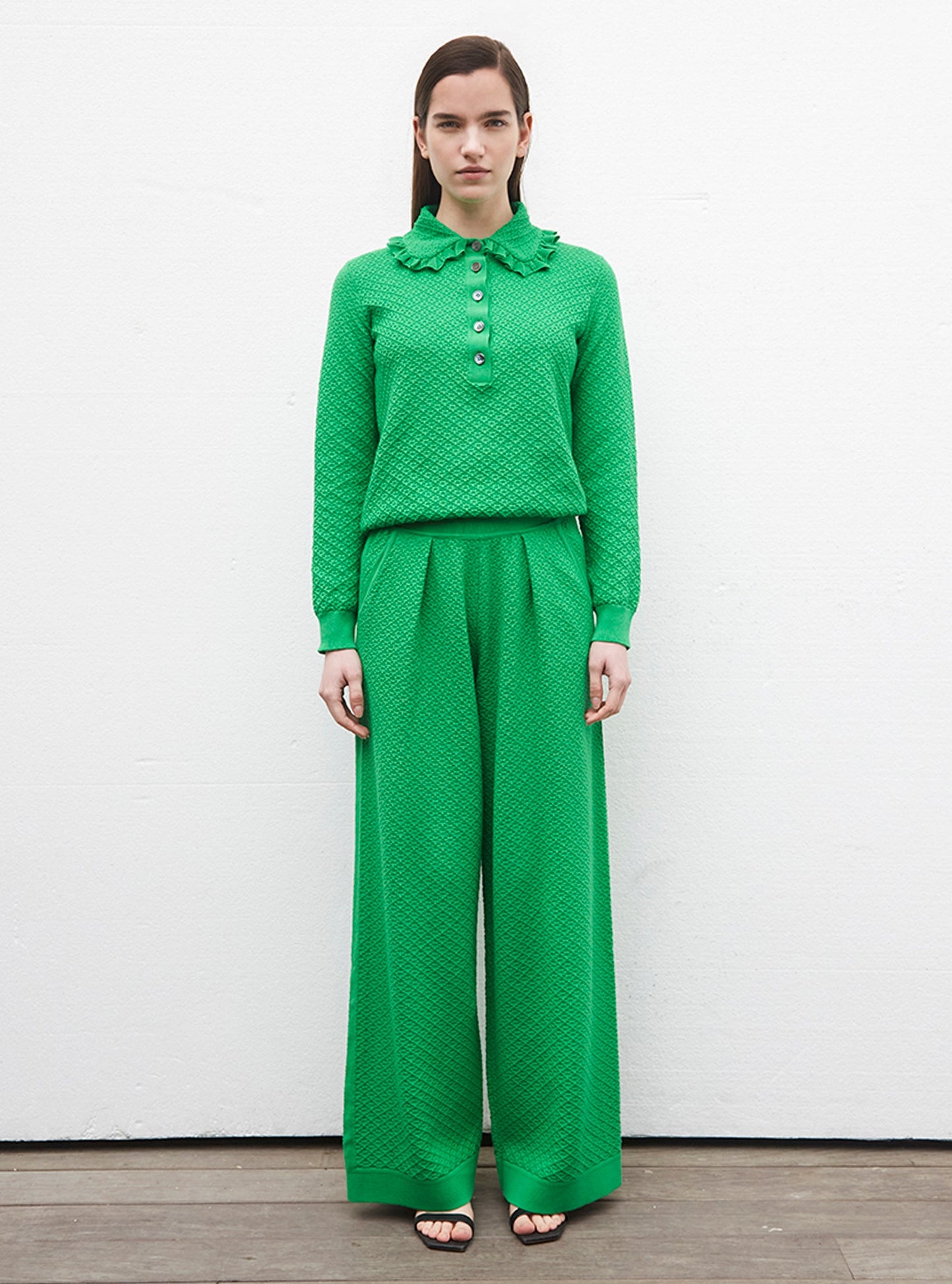 pantalon couture en maille damier
