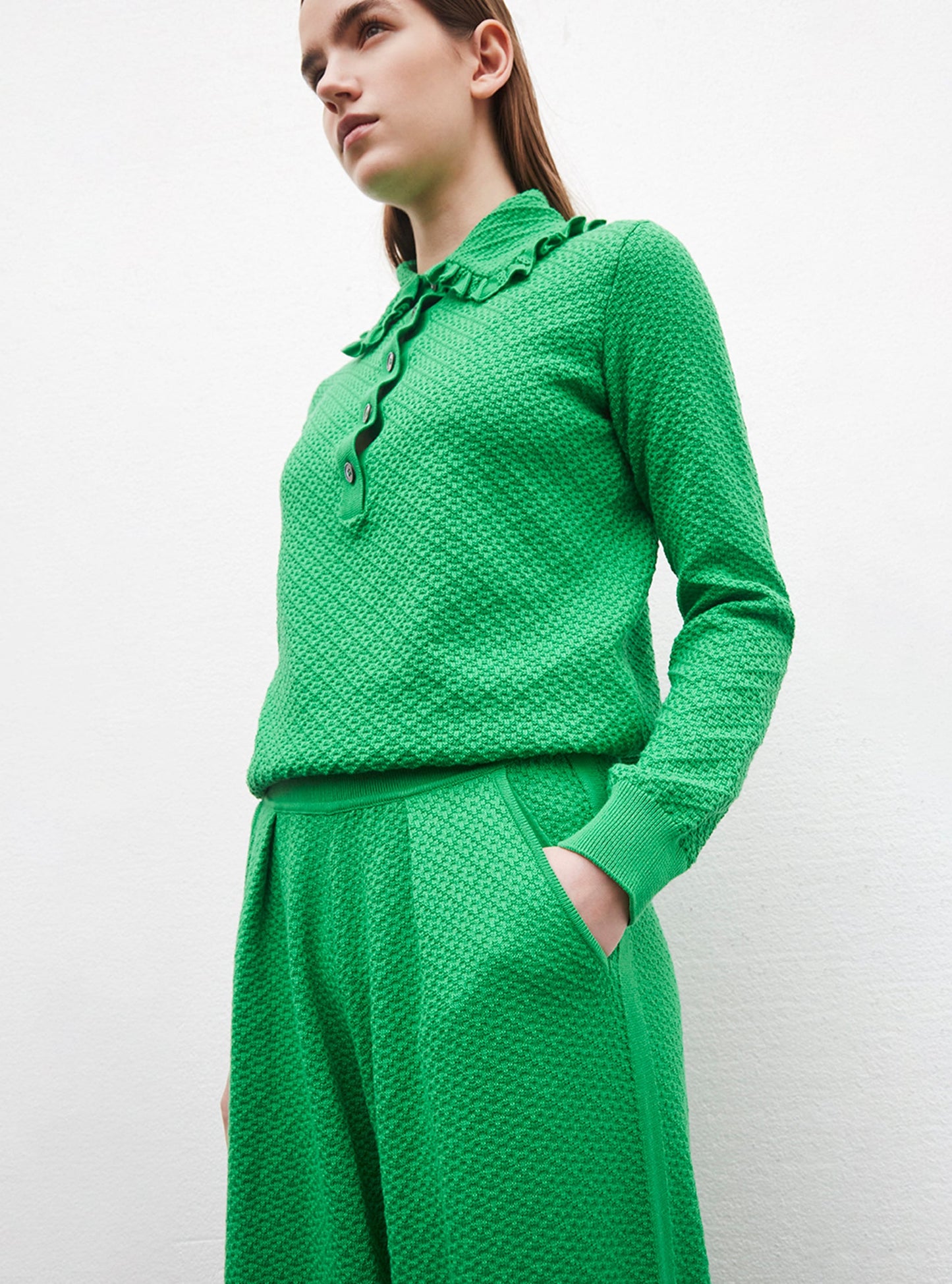 pantalon couture en maille damier