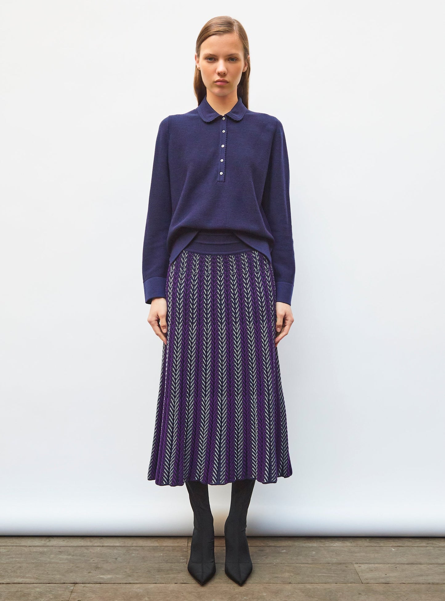 jupe longue maille chevrons