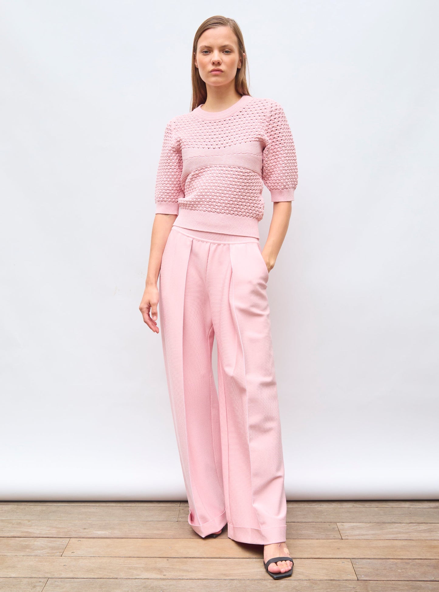 pantalon taille haute maille couture