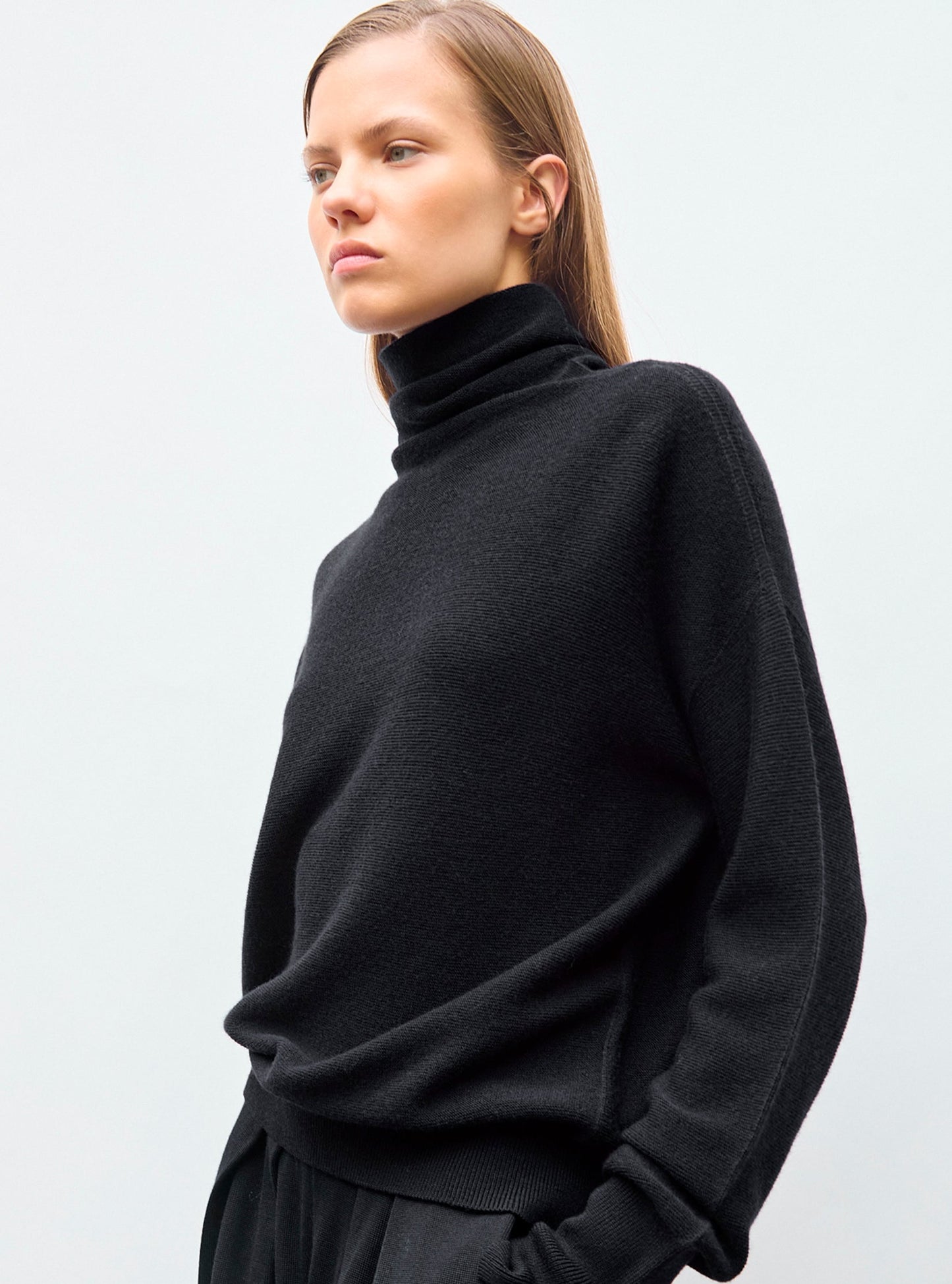 top fin maille point mousse col montant