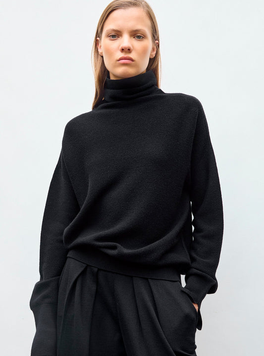 top fin maille point mousse col montant