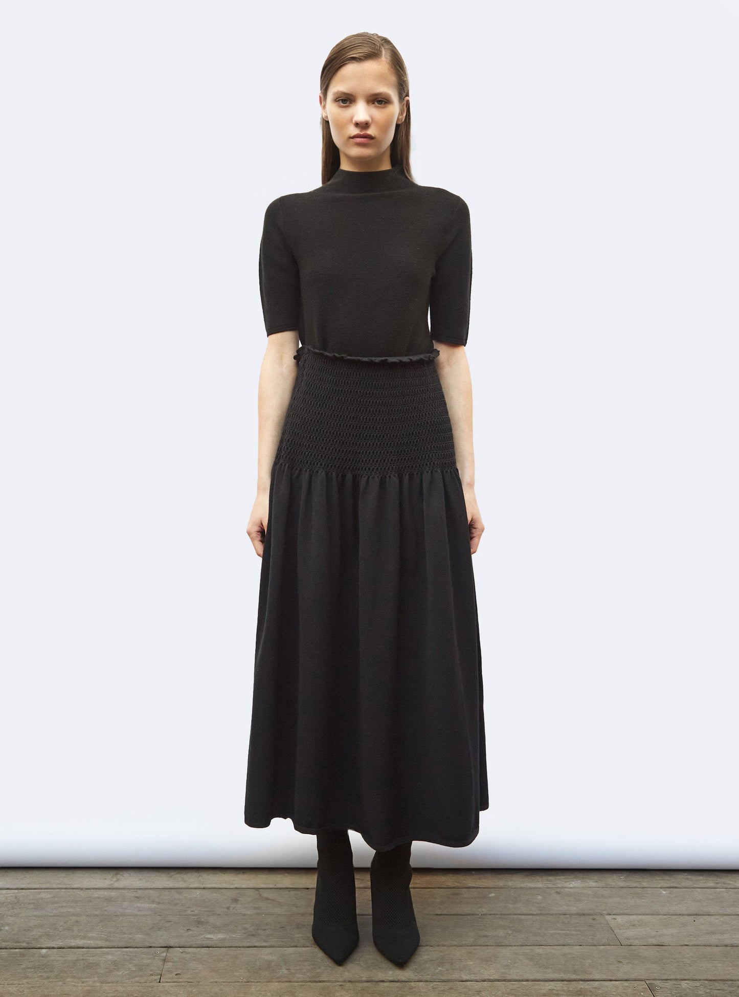 jupe longue maille smockée
