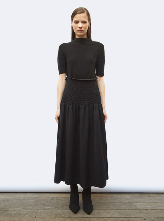 jupe longue maille smockée