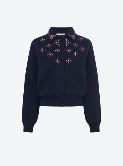 cardigan maille brodé main