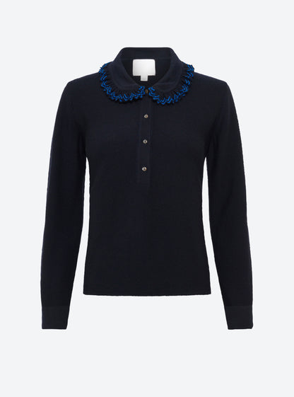 chemise en maille col volanté