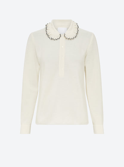 chemise en maille col volanté