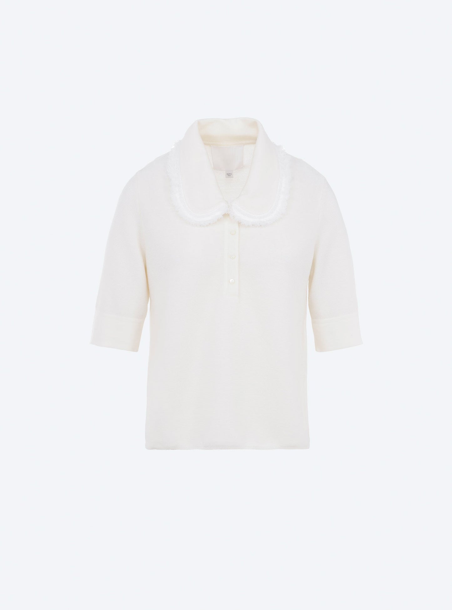 top en maille à col frangé