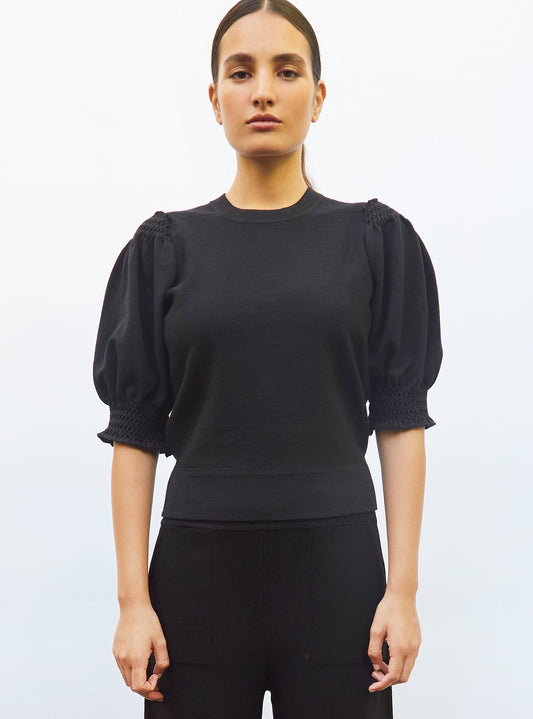 top à détails en maille smockée