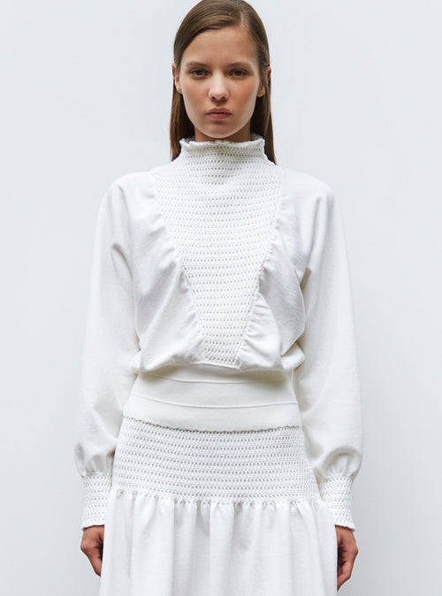 top à plastron smocké