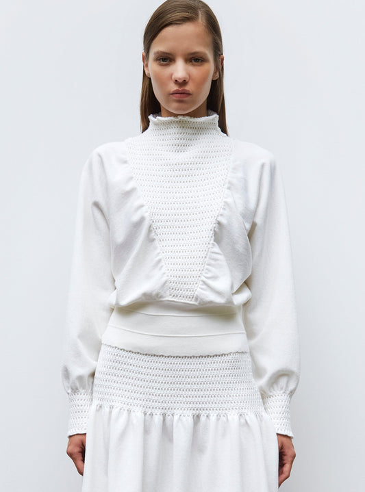 top à plastron smocké