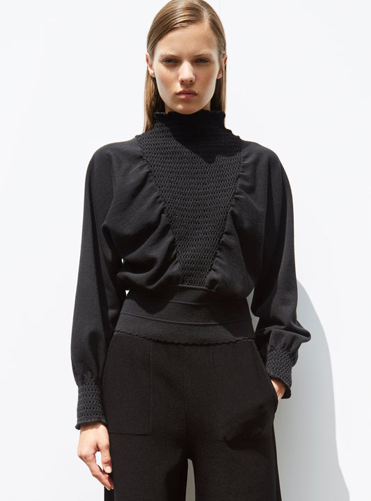top à plastron smocké