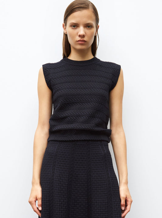 top en maille panier tressé