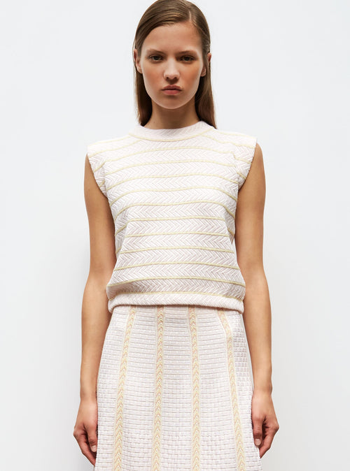 top en maille panier tressé