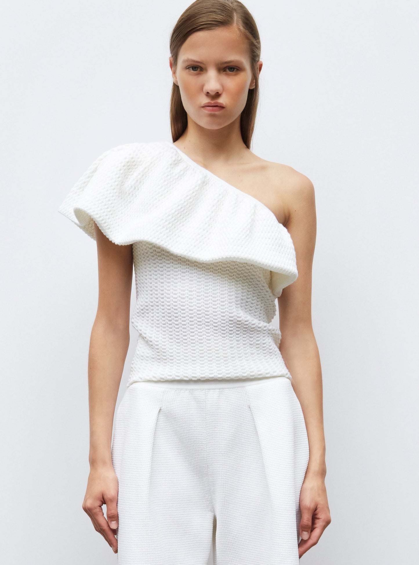 one shoulder en maille smockée