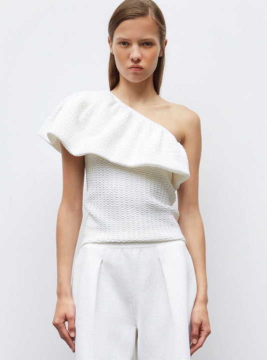 one shoulder en maille smockée
