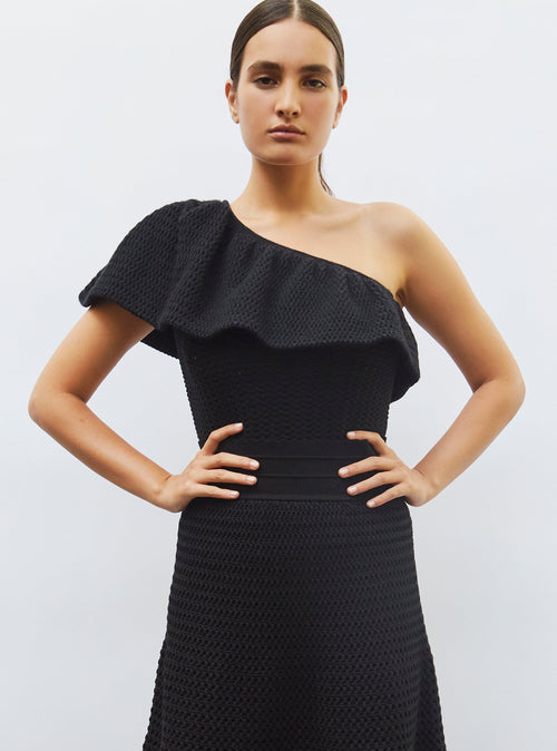 one shoulder en maille smockée