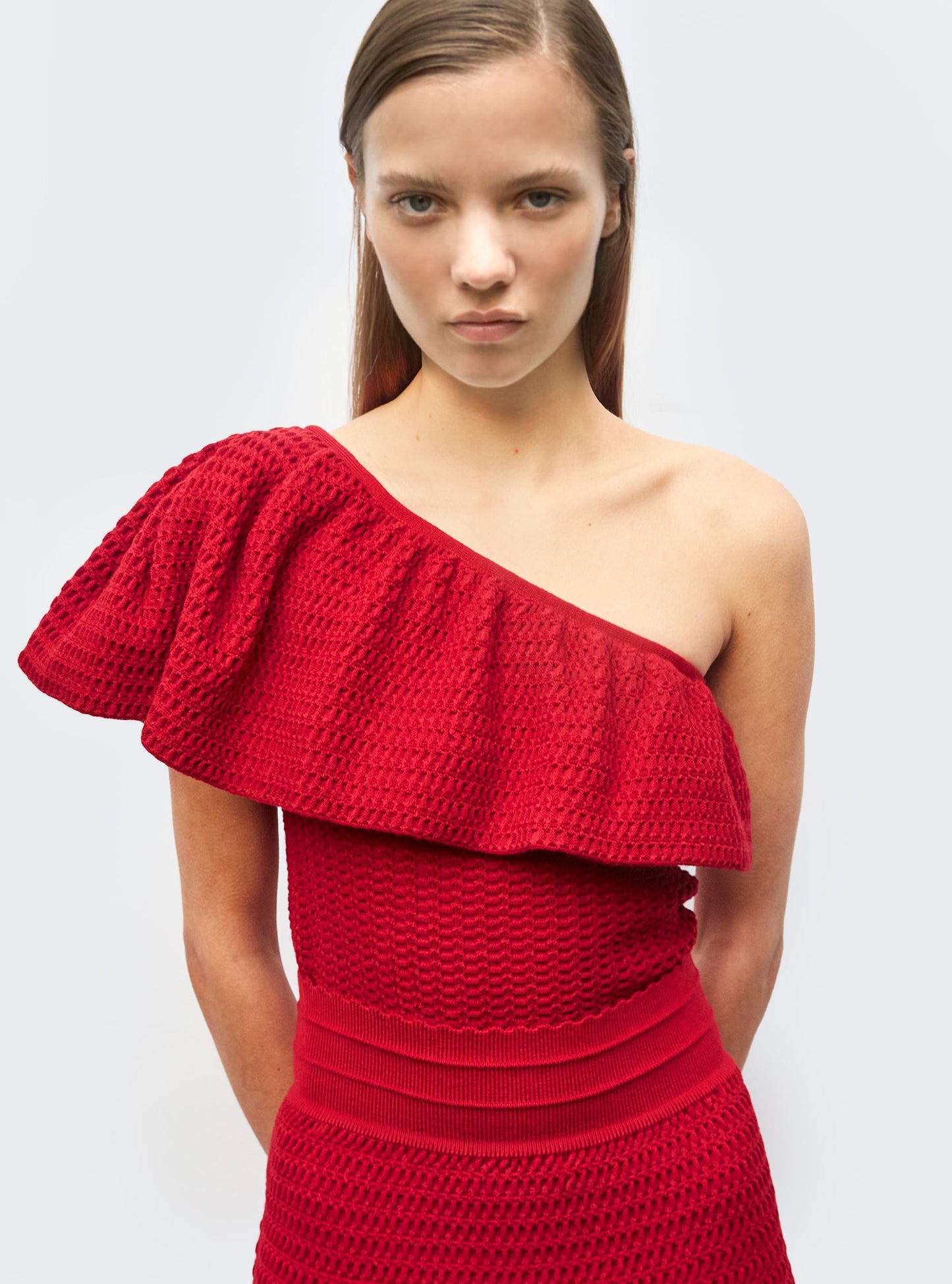one shoulder en maille smockée