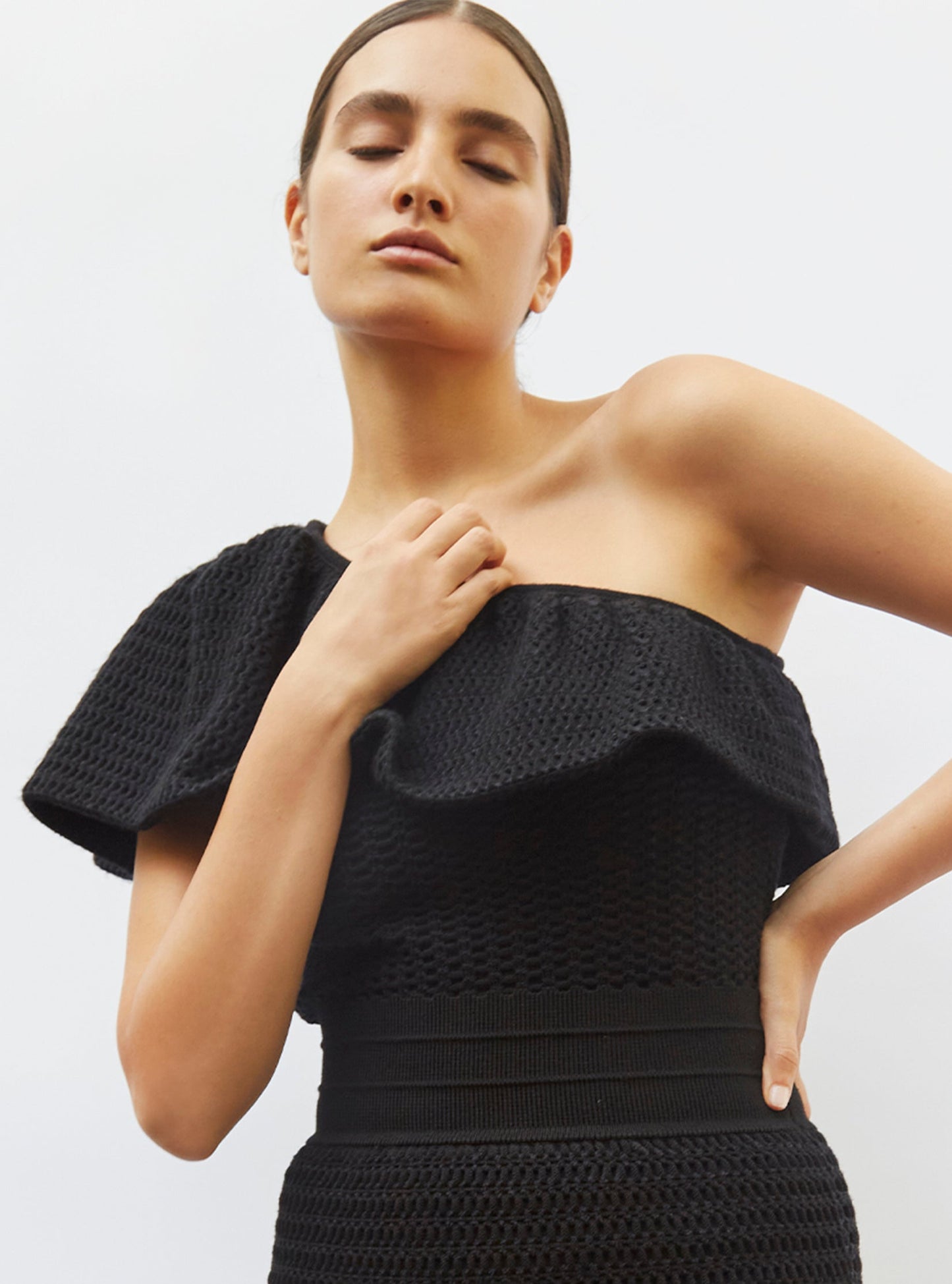 one shoulder en maille smockée
