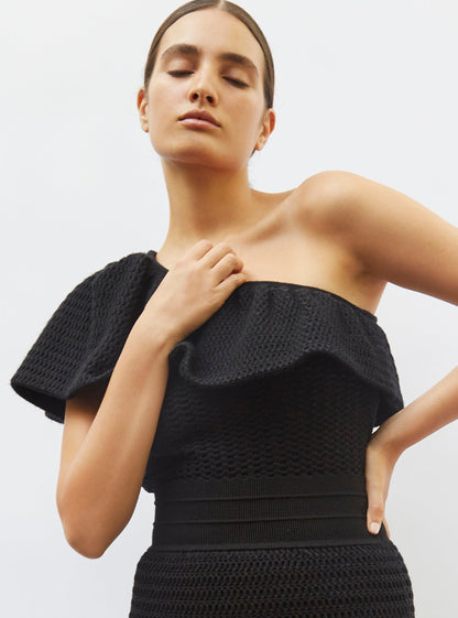 one shoulder en maille smockée