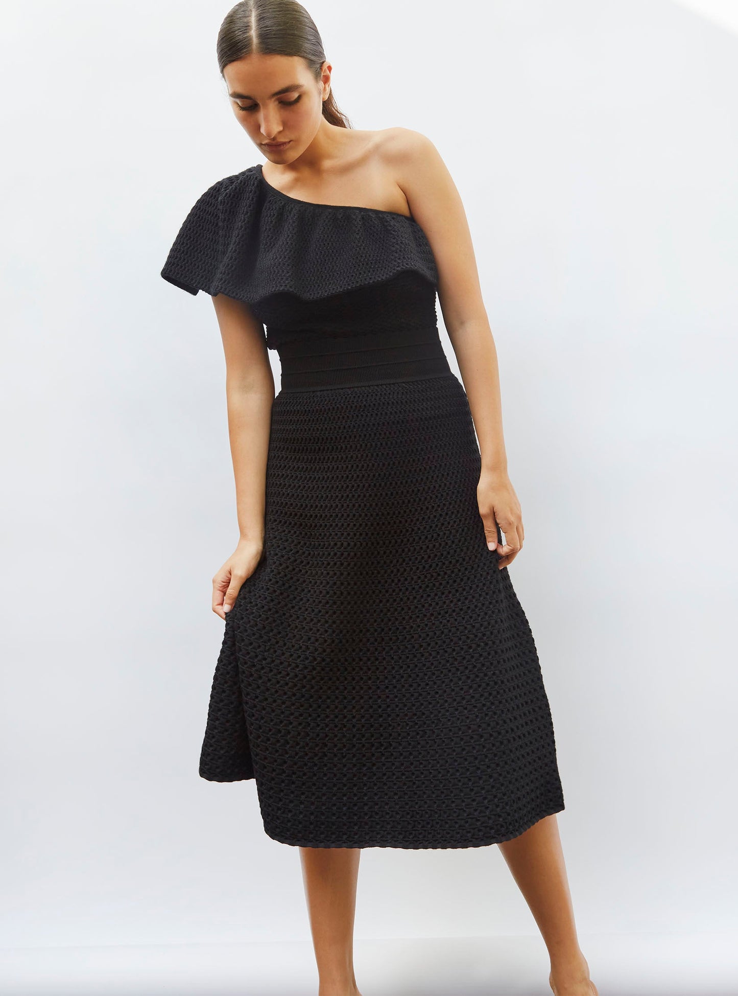 jupe midi maille smockée