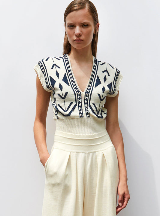 top v maille jacquard ikat