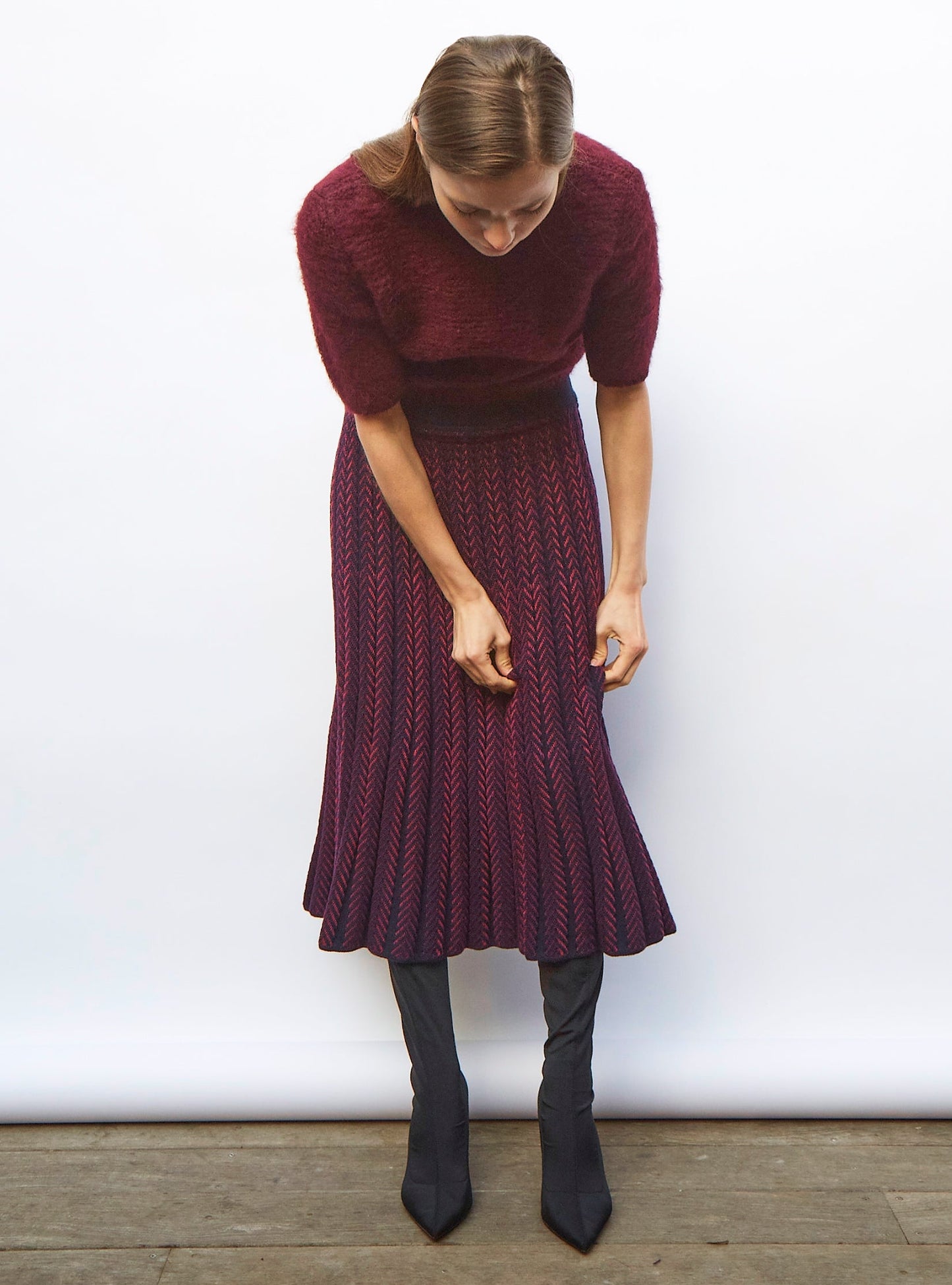 jupe longue maille chevrons