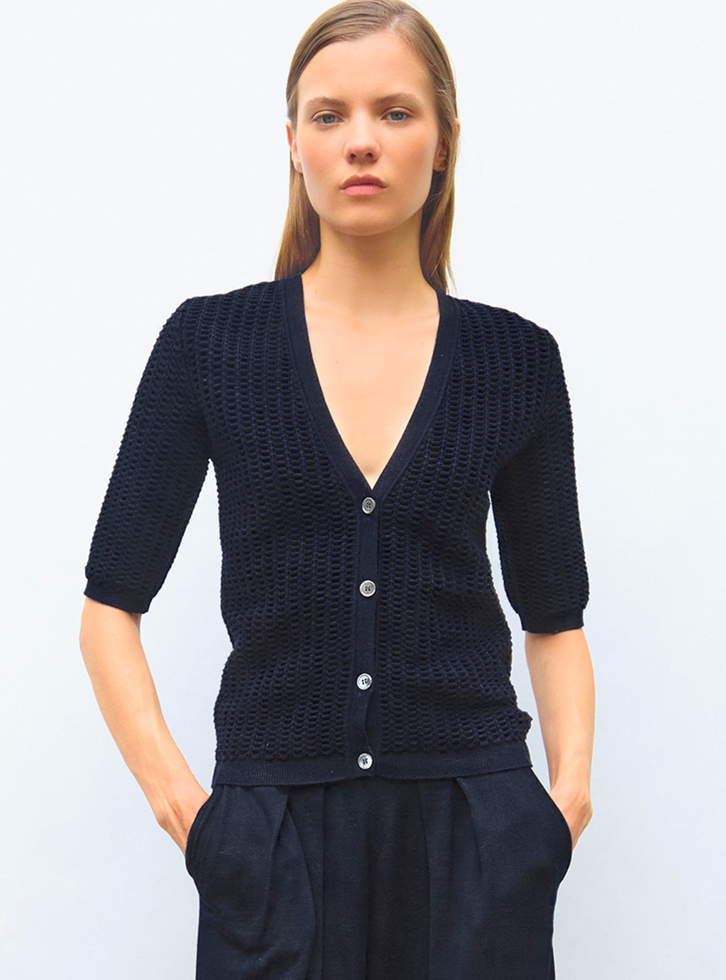 cardigan v maille smockée
