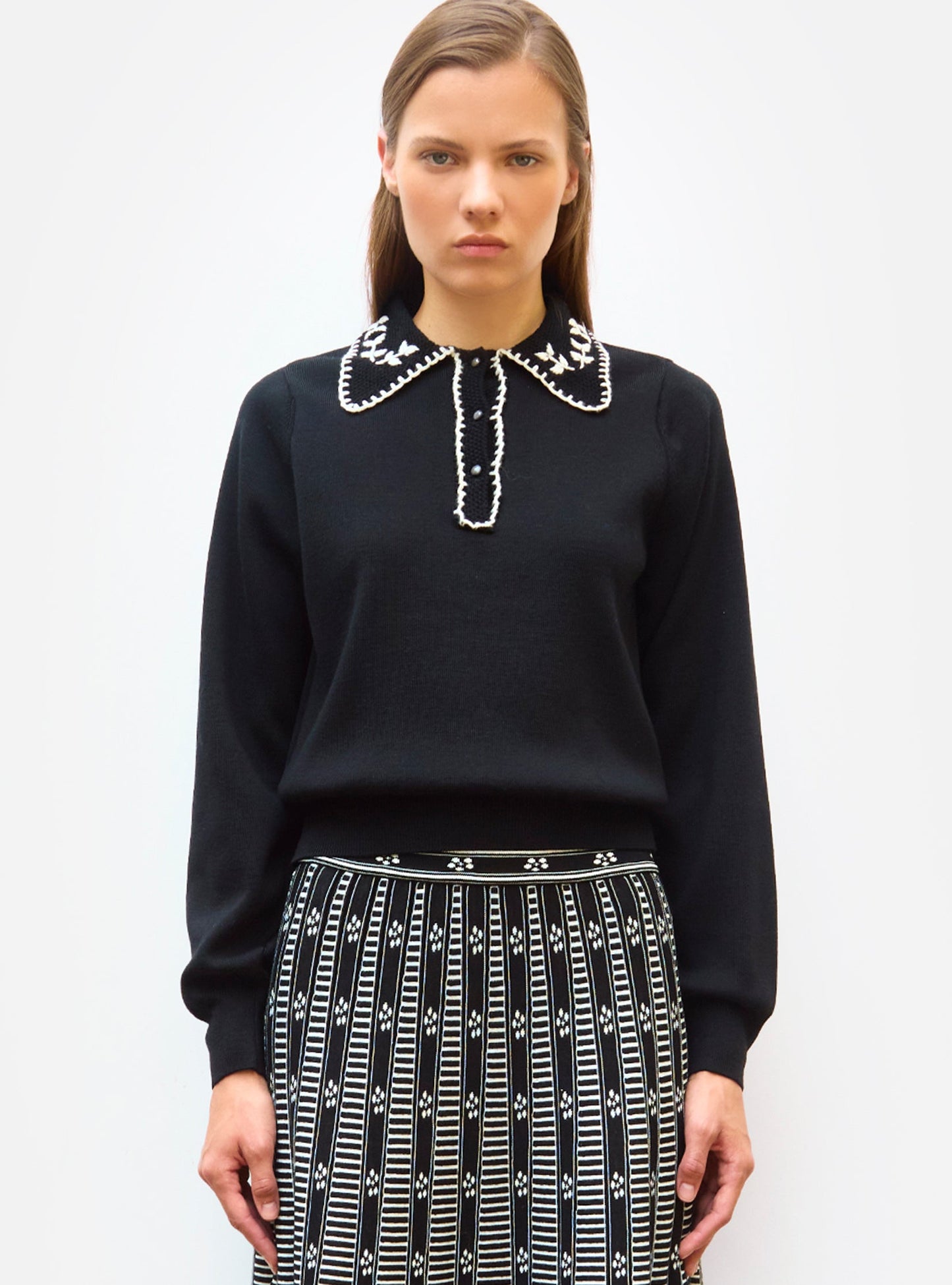 chemise maille brodée main