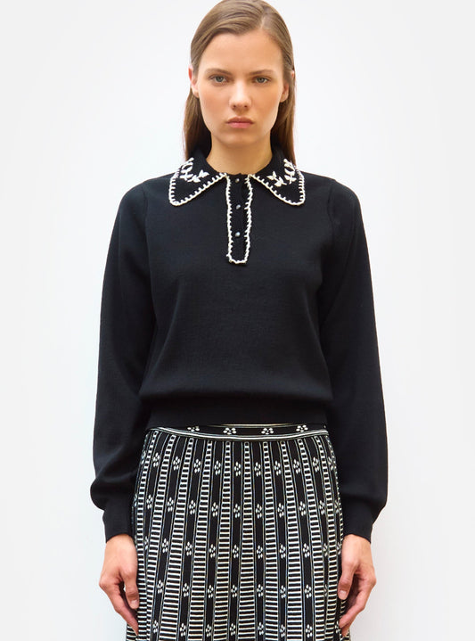 chemise maille brodée main