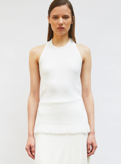 top maille à franges dos nu