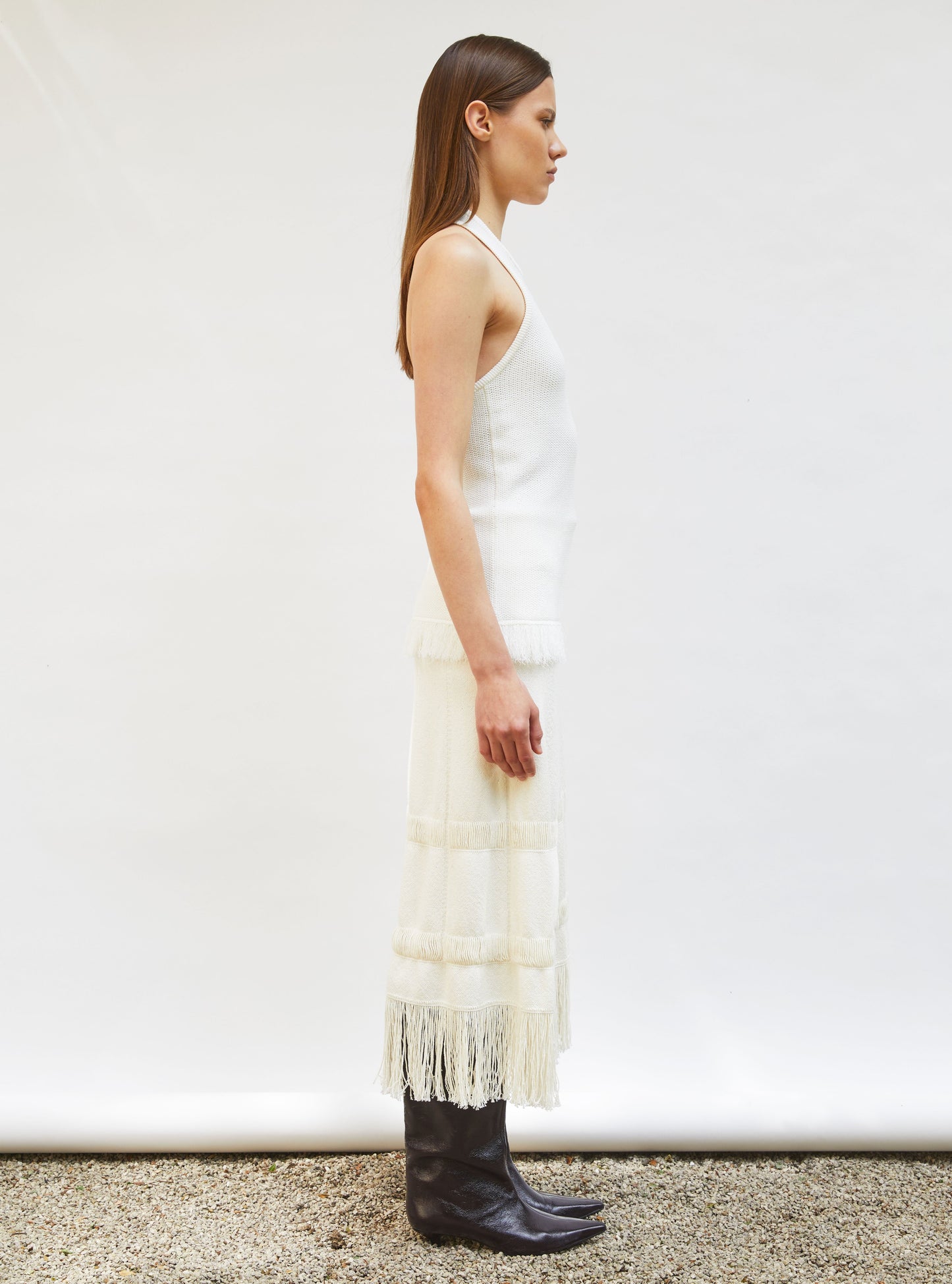 top maille à franges dos nu