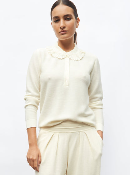 chemise en maille col volanté