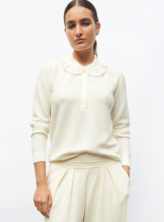 chemise en maille col volanté