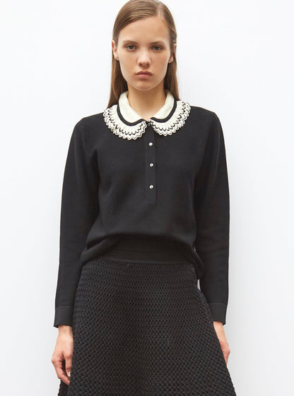 chemise en maille col volanté