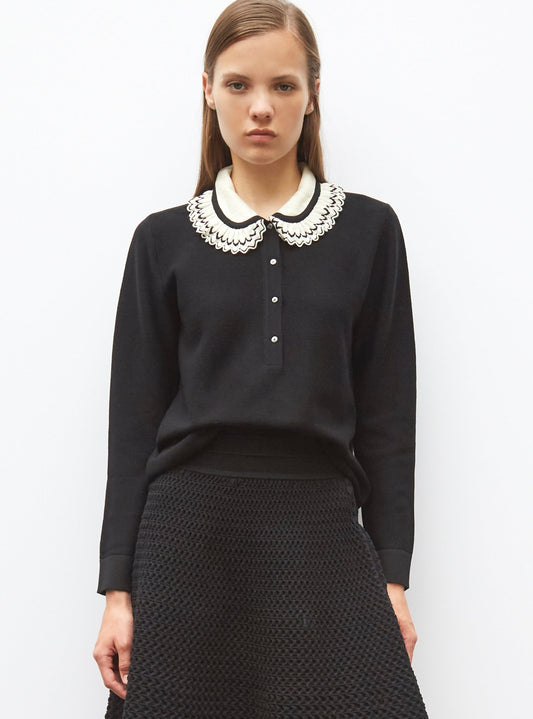 chemise en maille col volanté
