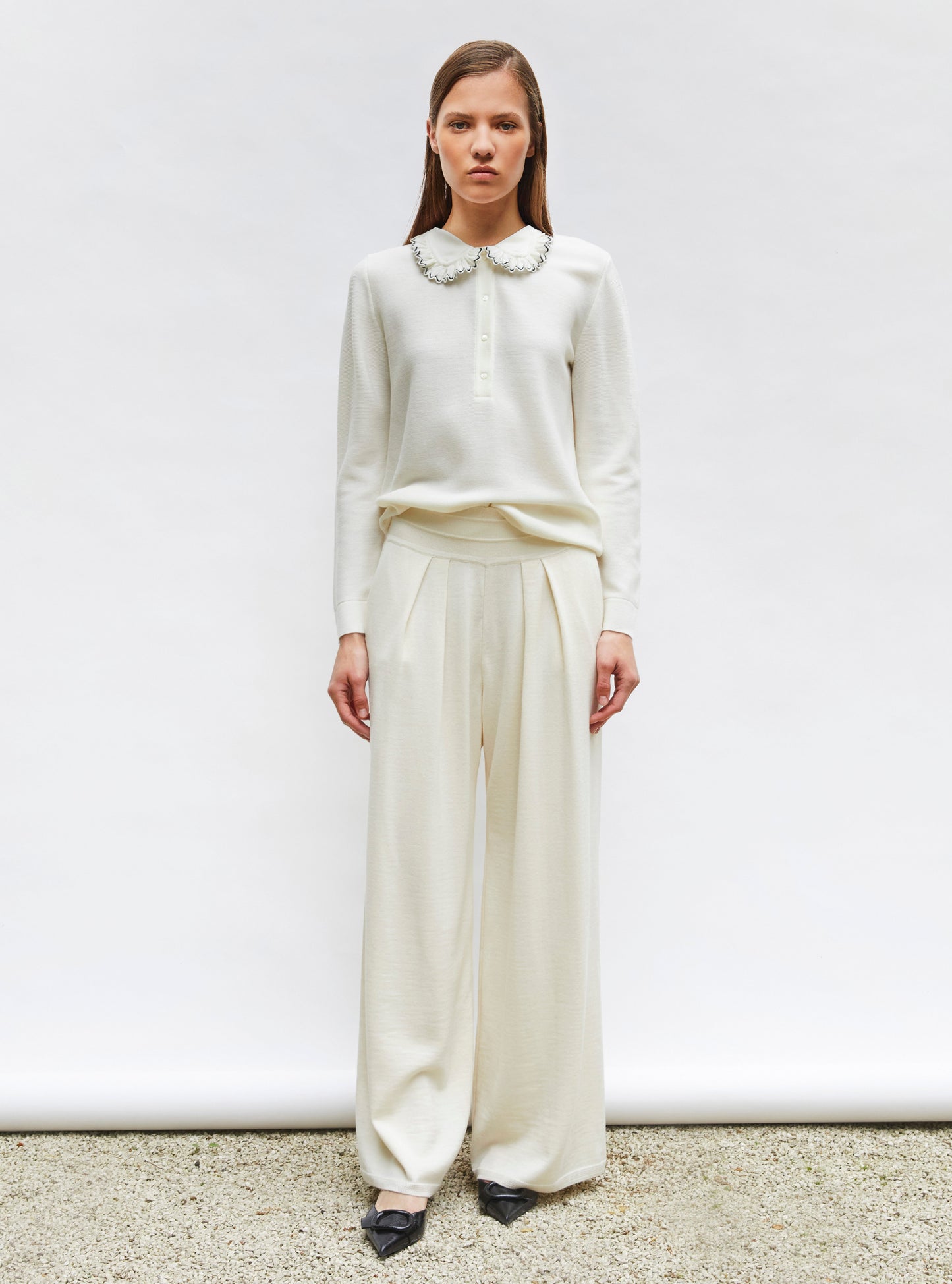 chemise en maille col volanté