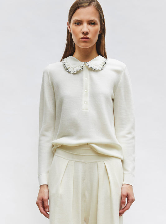 chemise en maille col volanté