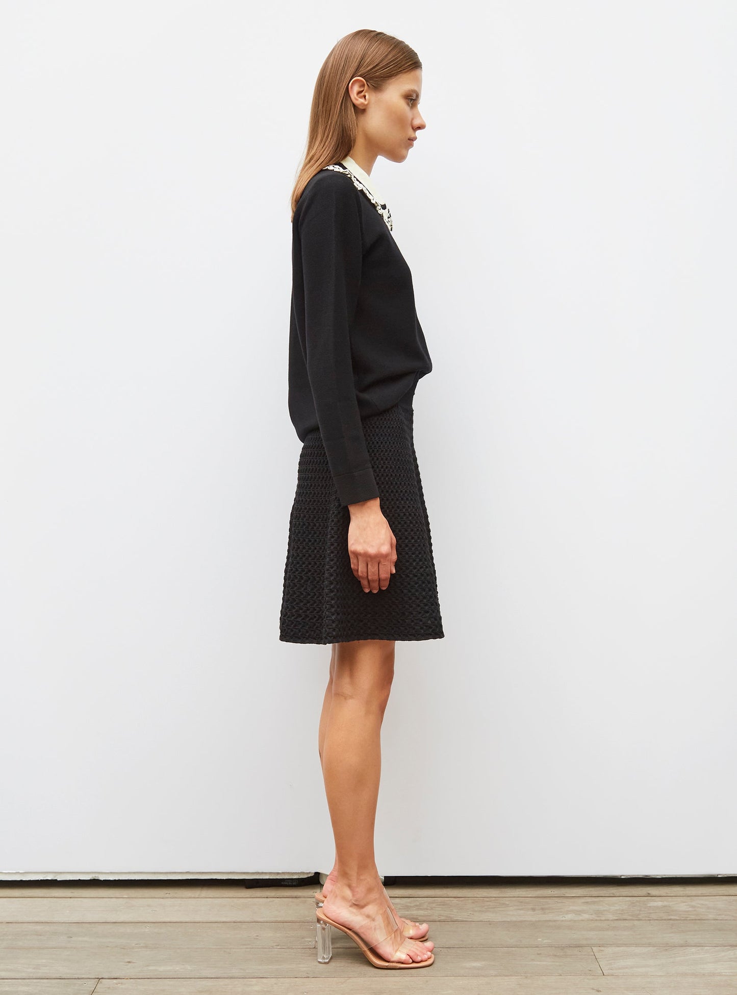 chemise en maille col volanté