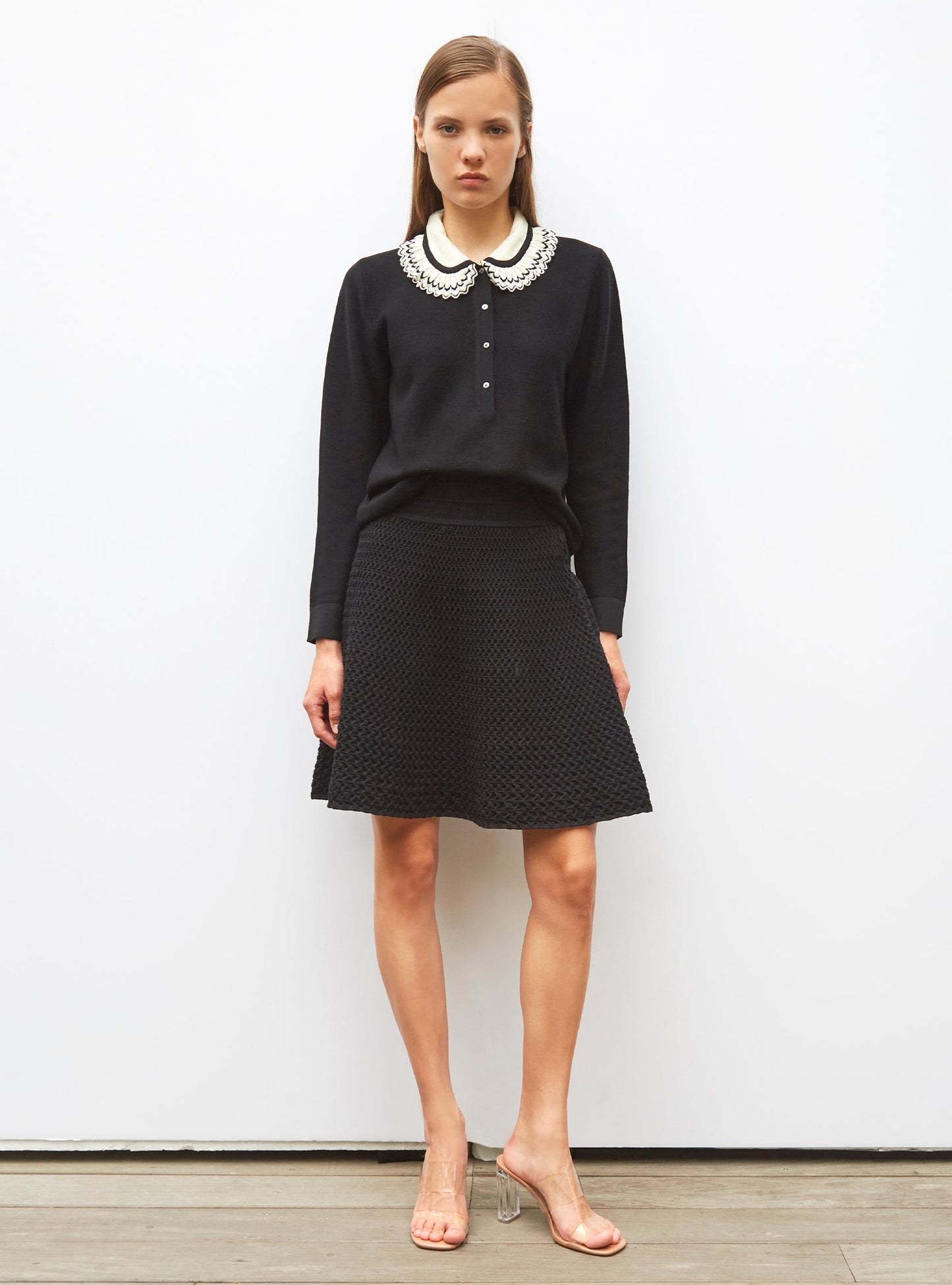chemise en maille col volanté