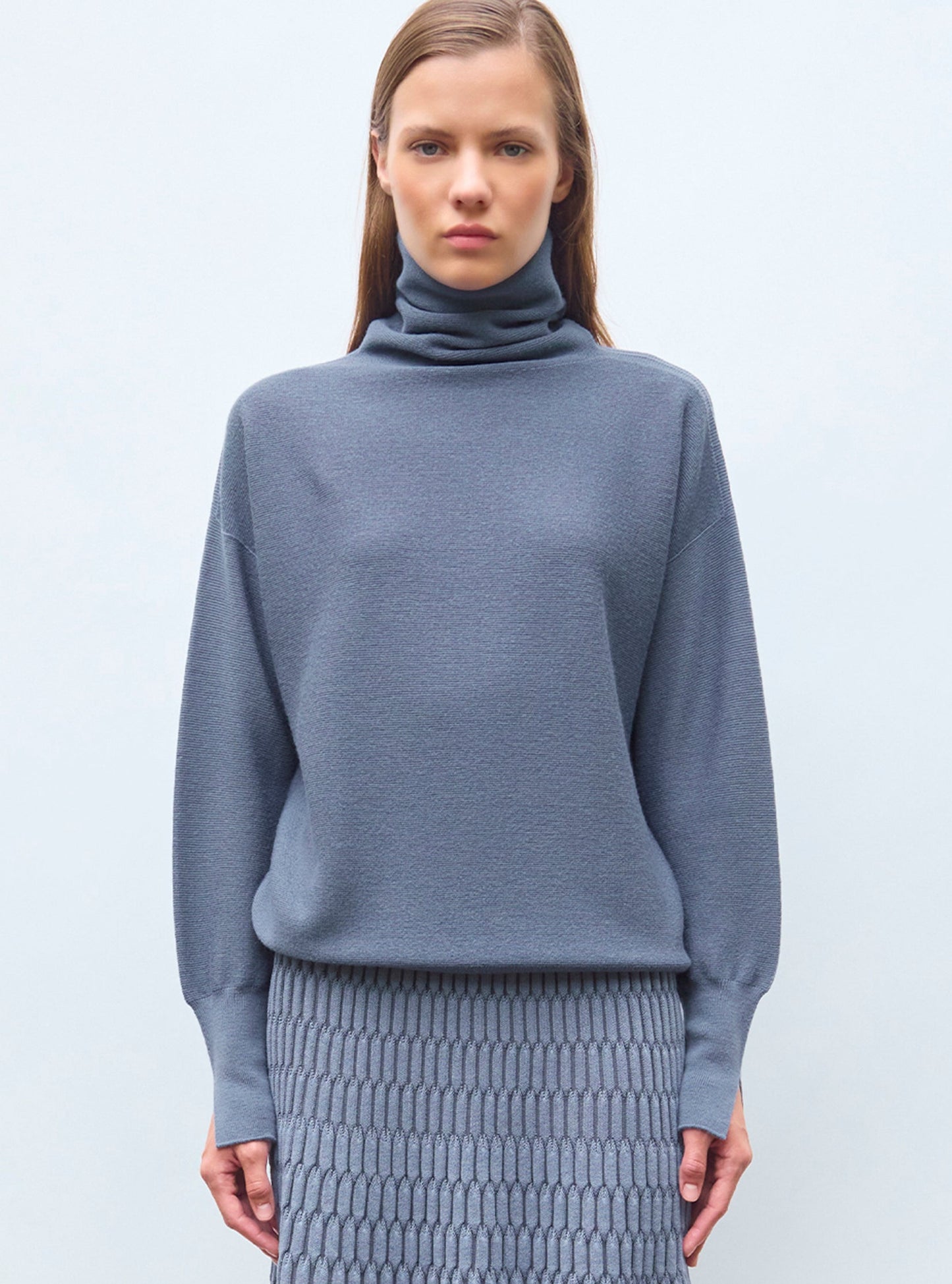 top fin maille point mousse col montant