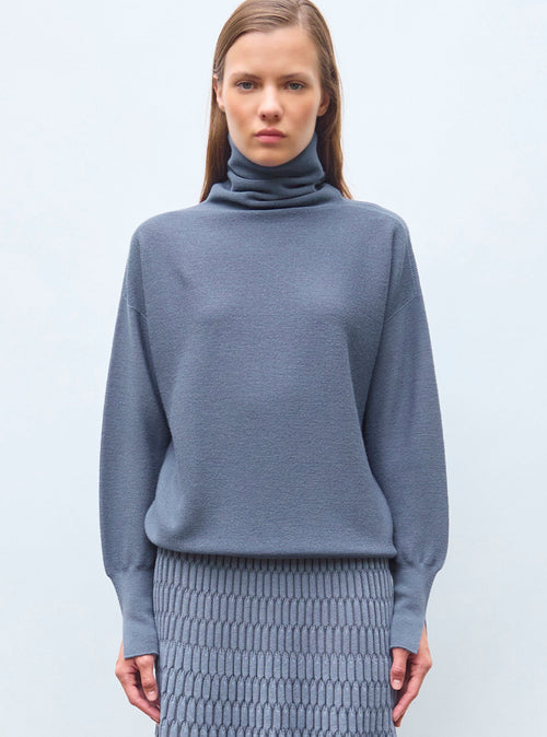 top fin maille point mousse col montant