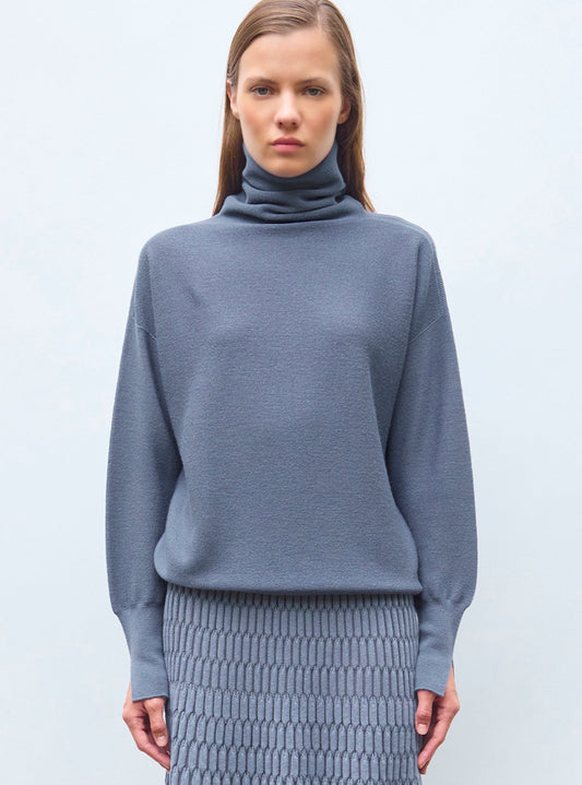 top fin maille point mousse col montant