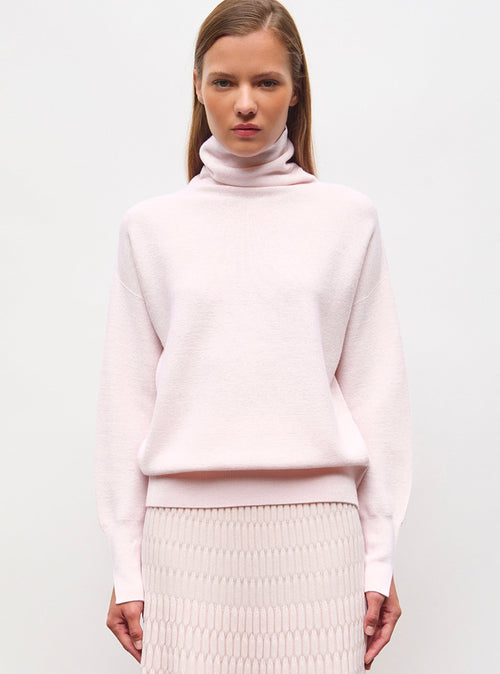 top fin maille point mousse col montant