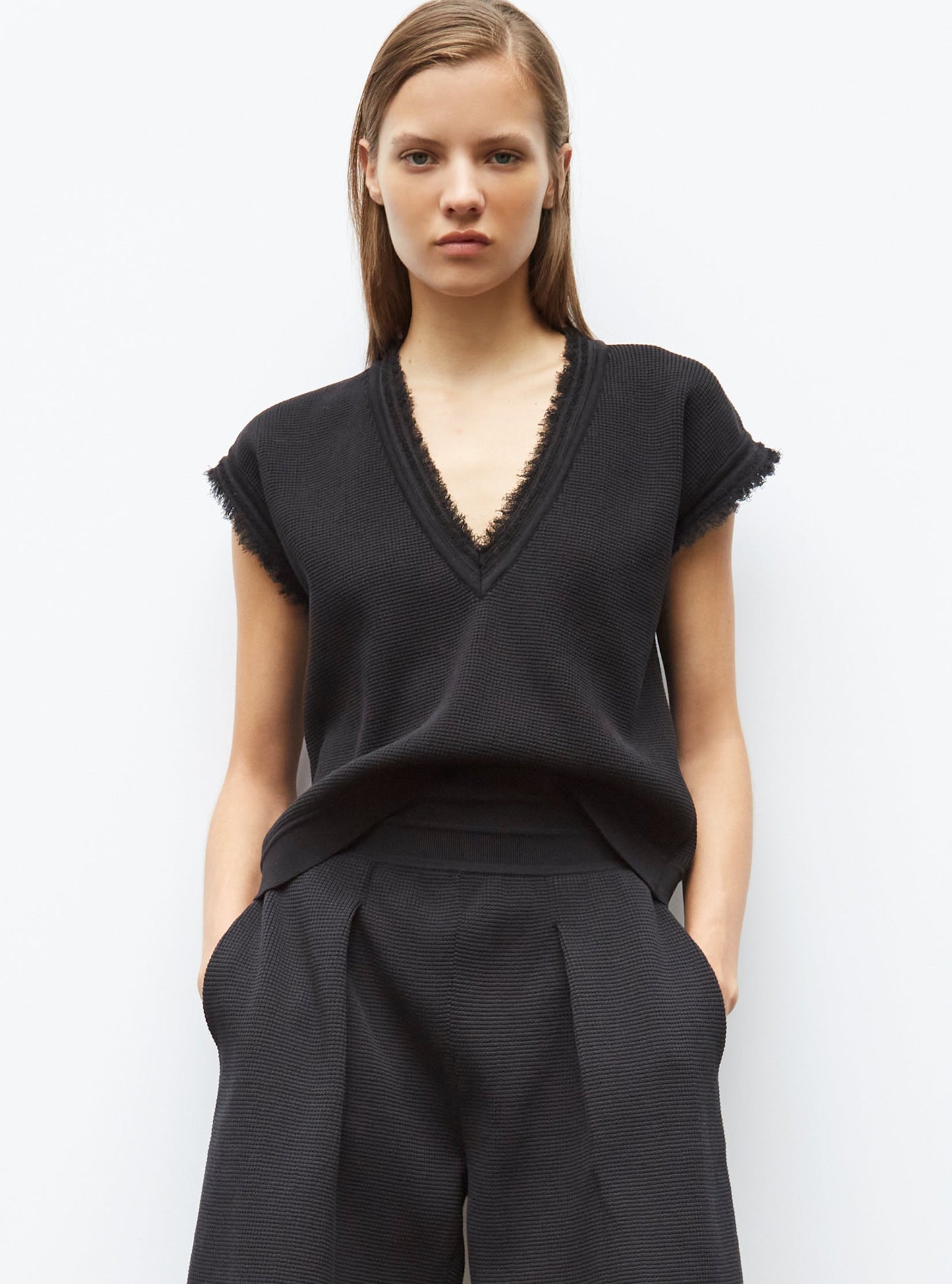 top en maille à franges