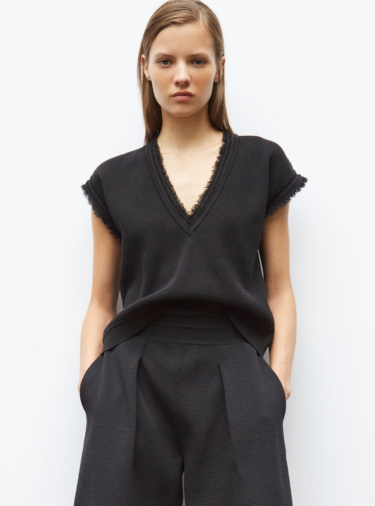top en maille à franges