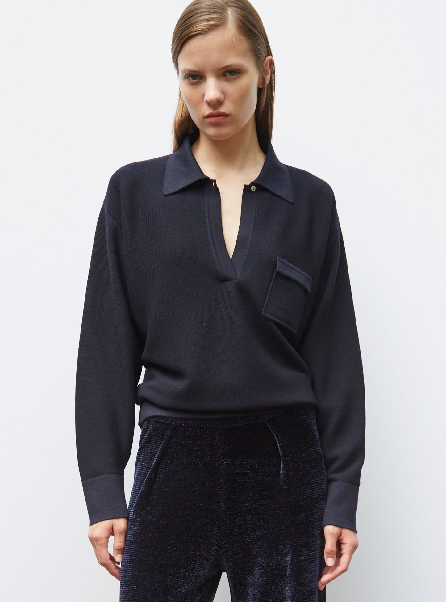 chemise maille col gansé