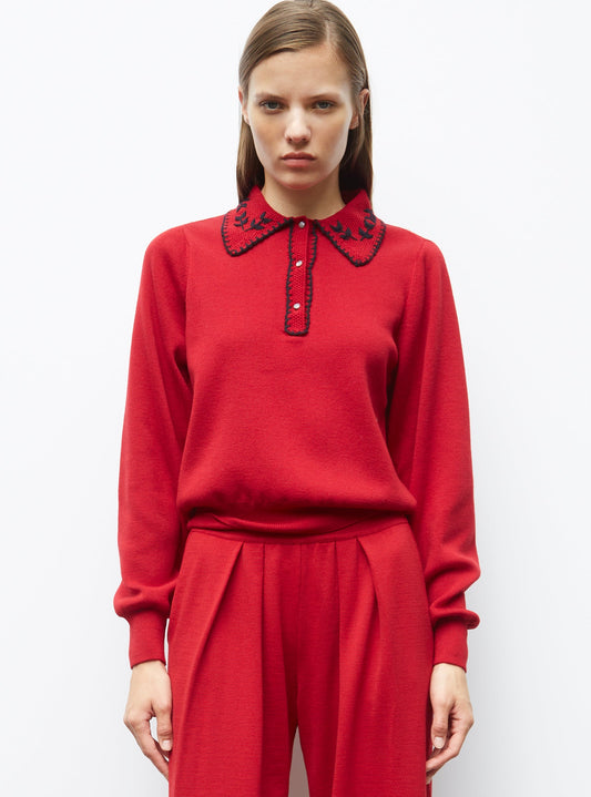 chemise maille brodée main