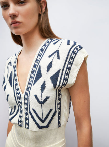 top v maille jacquard ikat